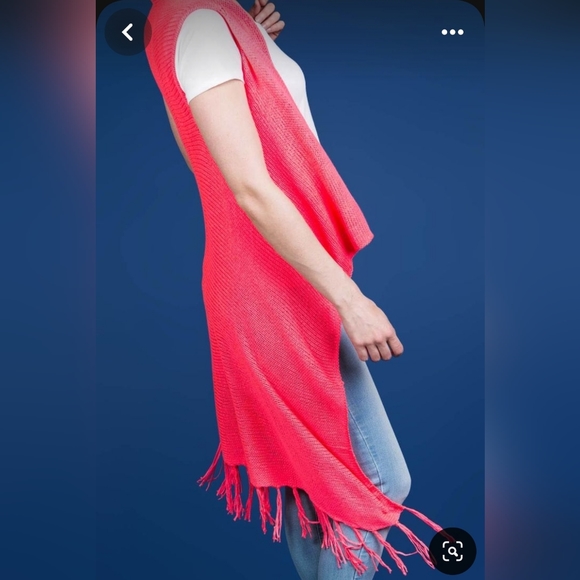 Neon Coral Knit Vest, calf length - Picture 1 of 2